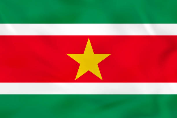 Suriname waving flag. Suriname national flag background texture. Vector illustration.